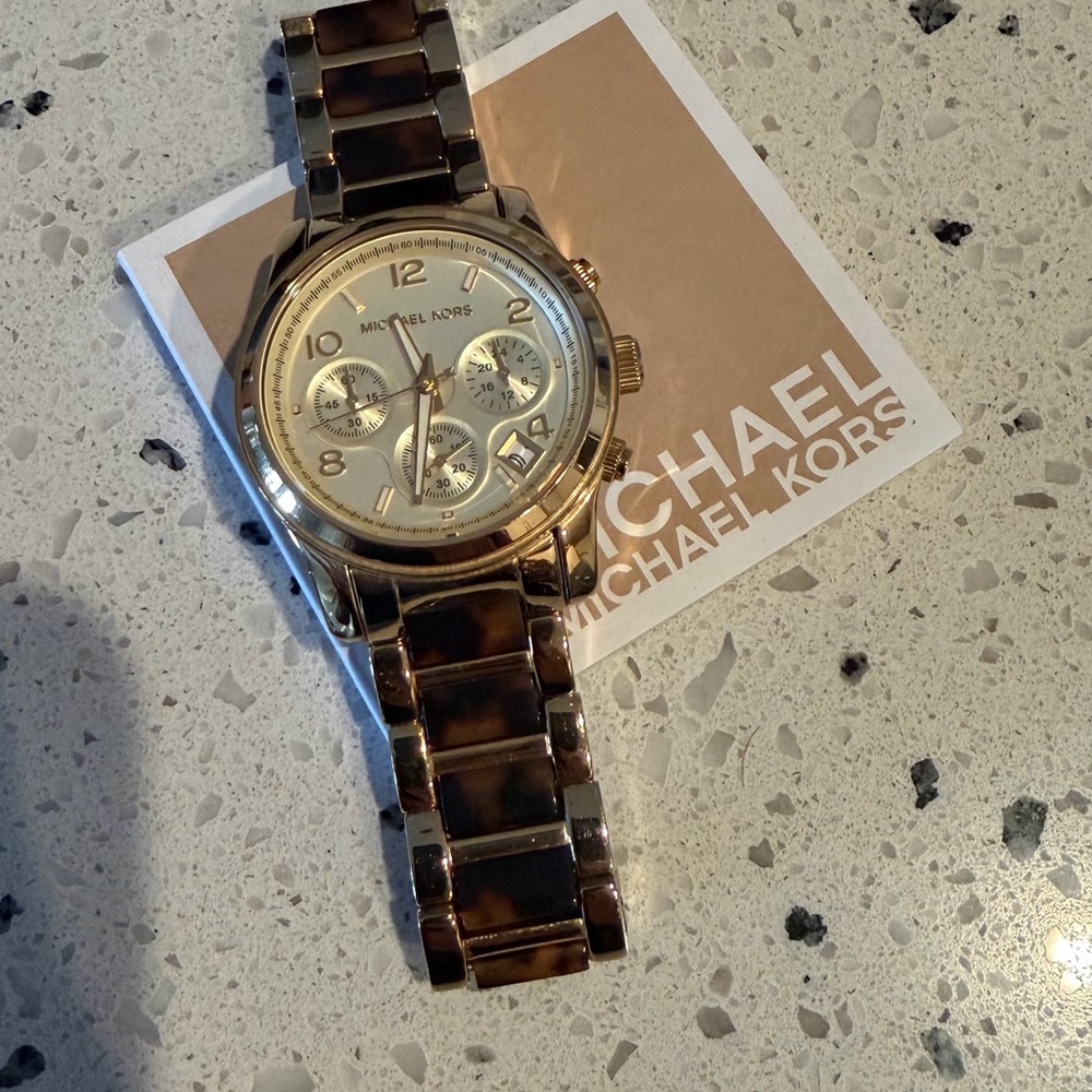 Michael Kors Gold Tone Watch with Tortoiseshell Links